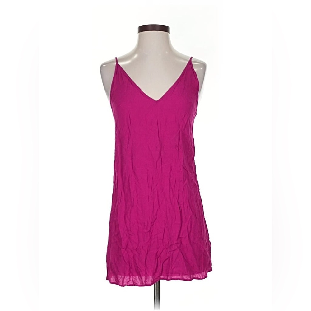 FARM Rio V Neck Slip Solid Hot Pink Spaghetti Strap Beach Short Shift Mini Dress